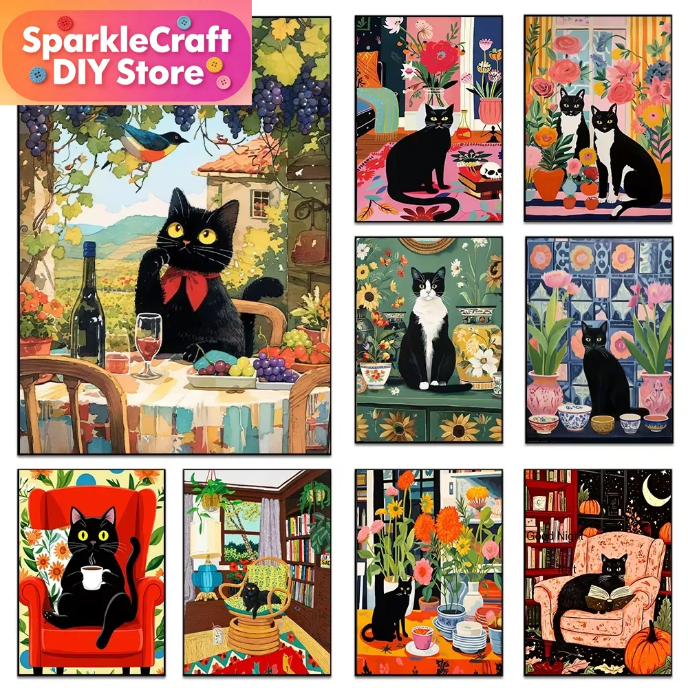 Resin Art Gift - 1 adet çerçevesiz Karikatür Siyah Kedi