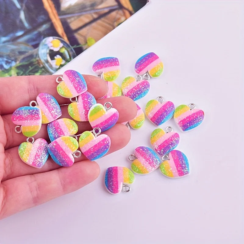 Resin Art Diy Kit - 10 adet renkli kalp reçine takılar