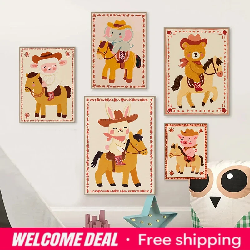 Resin Art Newborn Baby - 2026 Hayvan Kovboy Ayı Kreş Posteri